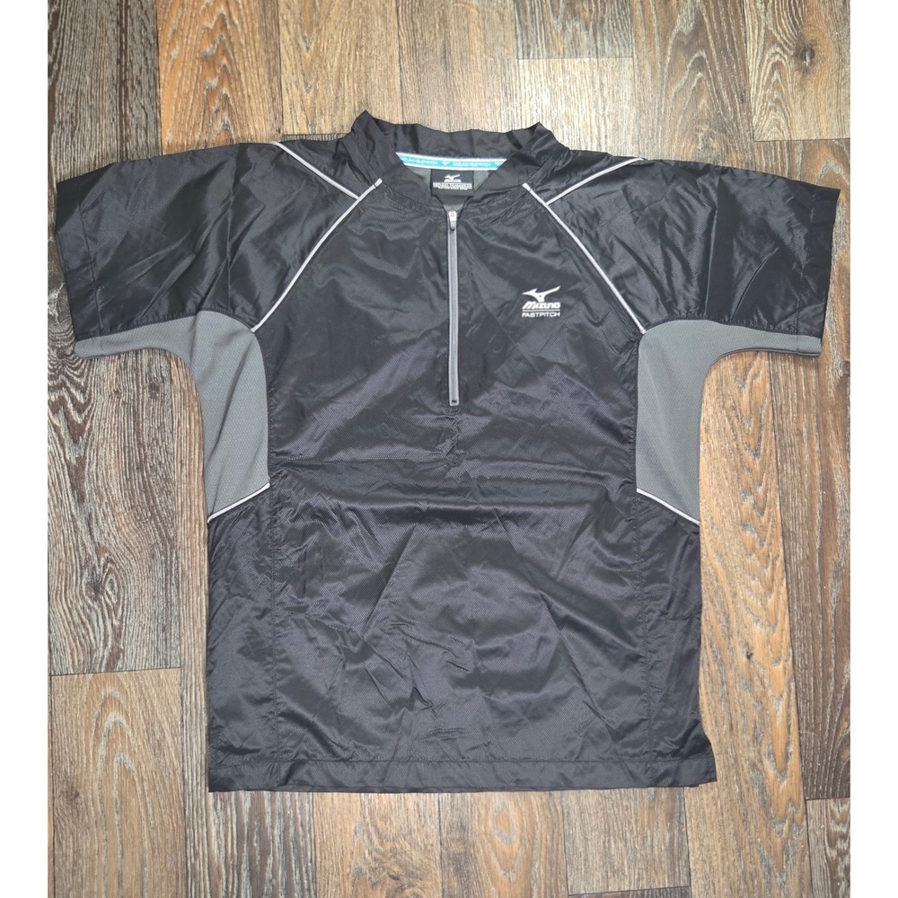 Mizuno Fastpitch Softball Warm Up Pullover Black Grey Short Sleeve Womens Medium